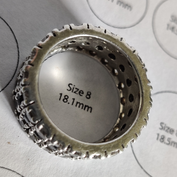 Three Row Sterling Silver Band Ring 💍 White and Black Spinel Stones - Picture 8 of 16